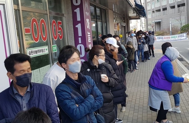 마스크를 구입하기 위해 평택시 관내 약국 앞 대기하는 시민들