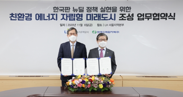 (왼쪽부터) 한국수력원자력 정재훈 사장, 한국토지주택공사 변창흠 사장
