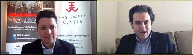 새뮤얼 라마니(오른쪽) 박사가 북한과 시리아 협력관계를 설명하고 있다. 화상 토론회 캡처