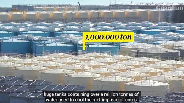 후쿠시마 제 1원전 사고에 따른 핵 폐수(nuclear wastewater)저장 탱크. 영국 가디언 뉴스 비디오 갈무리