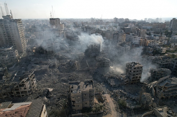 팔레스타인 타워에서 150m 떨어진 주거용 건물들은 이스라엘 항공기의 집중 폭격 첫 주 동안 파괴된 현장. 사진=위키피디아