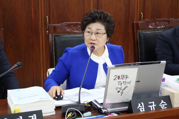 심규순 의원이 장기미집행 도시공원 일몰제민간공원제도 활성화 필요를 강조하고 있다.