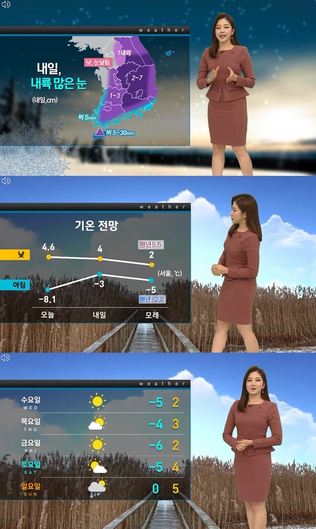 내일 날씨 전국 눈 비 소식 (사진: KBS)
