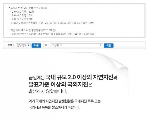 포항 지진 (사진: 기상청 홈페이지)