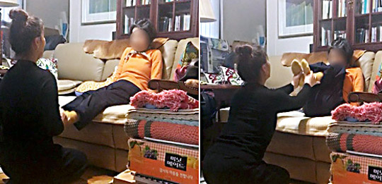 [다리운동] 무릎을 접어서 몸통쪽으로 가져다주는 운동으로 복근강화 하지근력강화와 유연성강화에 도움을 준다.