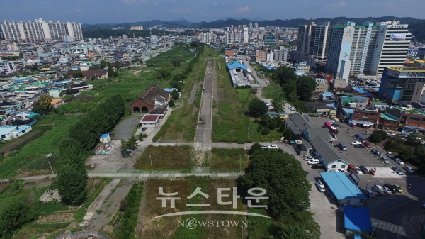 항공 촬영한 구)진주역 부지 모습