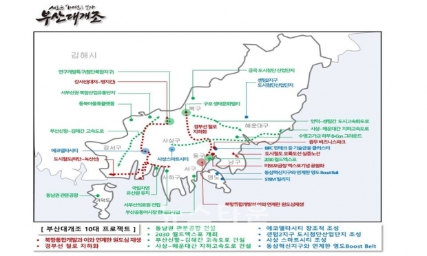 부산시는 23일 10대 부산 대 개조 사업을 발표하고 중점 2030년까지 중점 추진하기로 했다