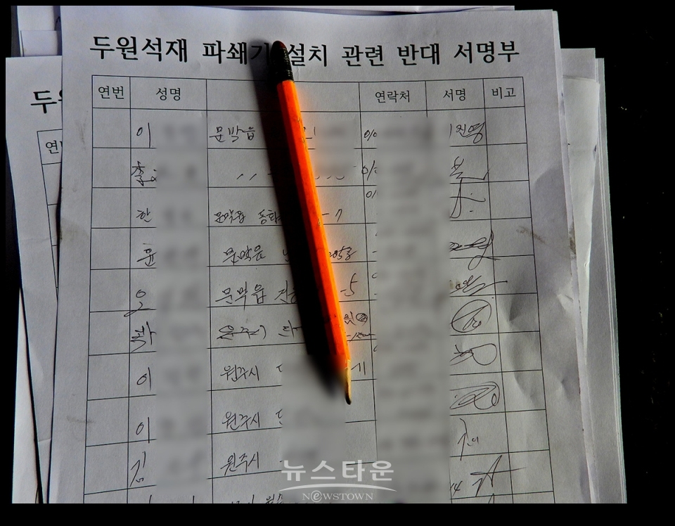 먼지, 소음공해 유발주범 골재선별 파쇄장 절대반대, 지정간현,문막동화주민들 집단반발