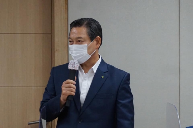 ▲조재구 민주평통 대구남구지역 대행기관장의 인사 말씀 모습이다.