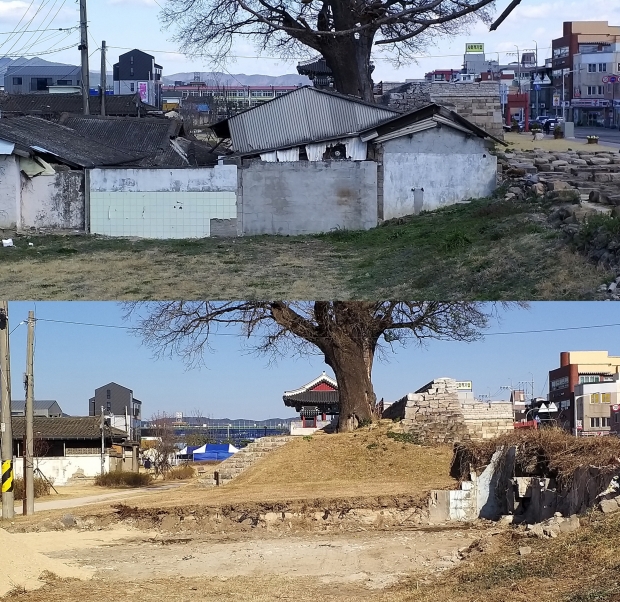 사진설명 : 사진은 경주읍성 사적지 정비 전·후 비교 모습.