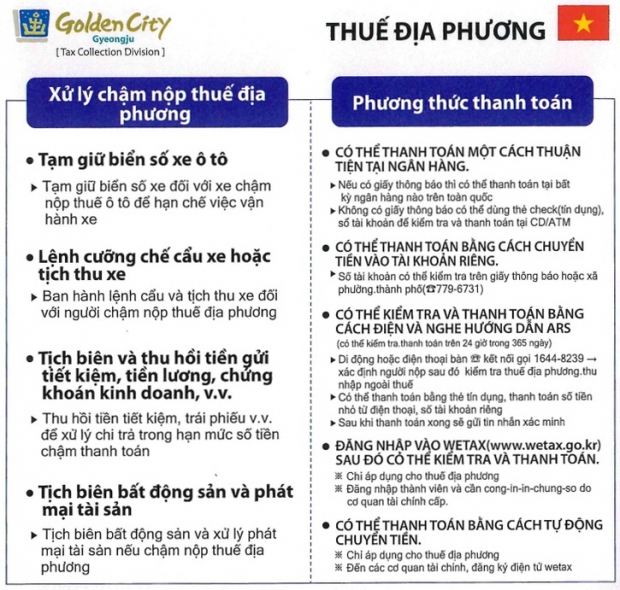 사진설명 : 경주시가 외국인 체납률을 줄이기 위해 제작한 리플릿