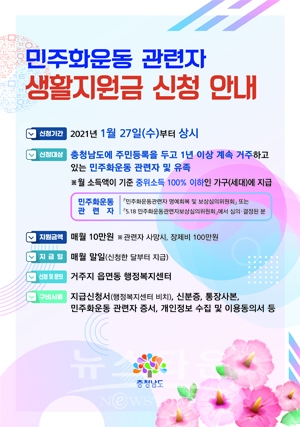 민주화운동 관련자 생활지원금 신청 안내