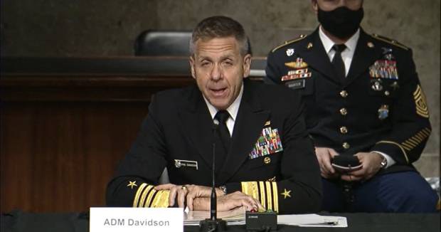 미국의 필립 데이비슨 인도태평양 사령관이9일 상원 군사위원회 청문회에서 발언하고 있다. 청문회 영상 캡처