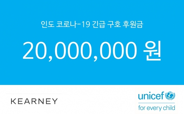 △커니코리아가 유니세프한국위원회에 인도 코로나19 긴급구호 기금 2천만 원을 전달했다. (사진제공=유니세프한국위원회)