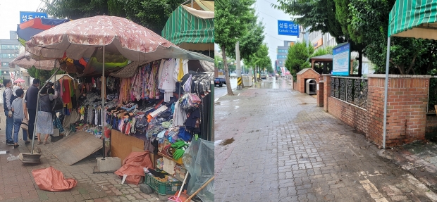 보행자 안전은 물론 거리 미관을 해쳐 왔던 경주 성동시장 교보생명~KT사옥 구간 보행로의 행정대집행 전·후 모습