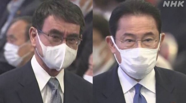 사진 왼쪽이 고노 다로 2위 차지, 오른쪽이 기시다 후미오 1위 : 결선행 (사진 : NHK화면 캡처)