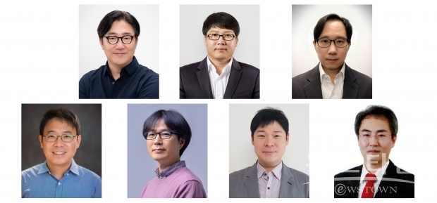 ▲ 삼성미래기술육성사업 2021년 하반기 지원 과제에 선정된 교수진(첫째줄 왼쪽부터 포스텍 김태경 교수, UNIST 박경덕 교수, 가천대 김익수 교수, 둘째줄 왼쪽부터 KAIST 김진국 교수, GIST 이종석 교수, 서울대 허충길 교수, 포스텍 공병돈 교수)(사진 : 삼성전자)