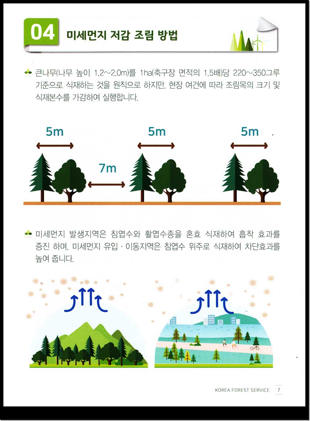 산림청에서 발행한 '미세먼지 저감,조림 숲가꾸기 사업안내' 책자