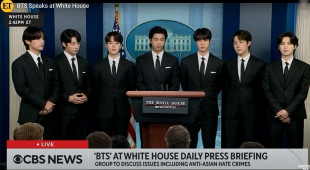 세계적인 인기 그룹 BTS(방탄소년단) 미 백안관에 가다. 아시아계증오범죄(Hate Crime)관련 바이든 대통령과 비공개 환담 / 사진 :  늇흐 사이트 비디오 캡처