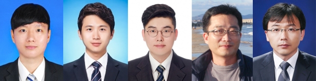 (왼쪽부터) 인하대학교 기계공학과 전제경 박사과정생, 김형준 박사과정생, 임현철 석사졸업생, 윤상희 교수, 강태준 교수.