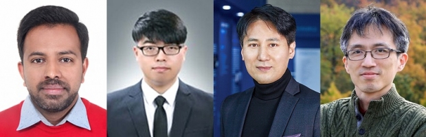 논문에 참여한 (왼쪽부터)동국대학교 닐레쉬 박사, 인하대학교 생명공학과 황승규 박사과정, 인하대 생명공학과 허윤석 교수, 동국대 융합에너지신소재공학과 한영규 교수