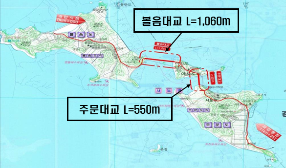 주문도~아차도 교량 위치도