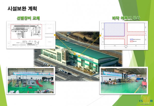 시설보완 계획(상단 2개 사진은 향후 설치계획 도면, 하단 2개 사진은 현재 사진)