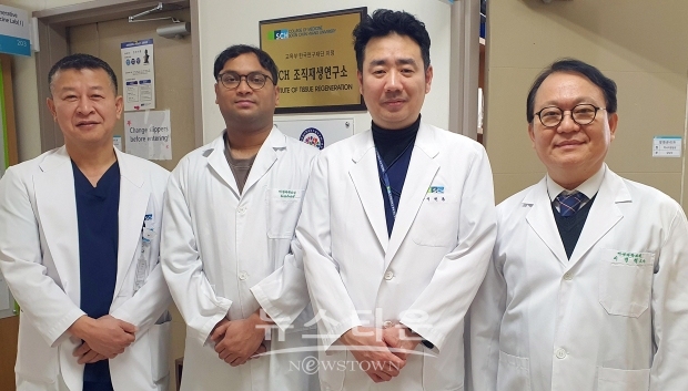 참여연구진, 사진)오른쪽으로부터 연구책임자 재생의학교실 이병택교수, 외과 이현용교수, 재생의학교실 박사과정 학생 Abdullah al fahad, 외과 배상호교수,