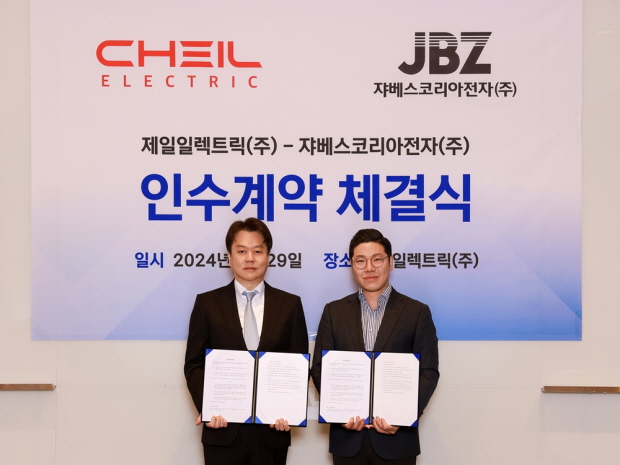 제일일렉트릭 강동욱 대표(사진 왼쪽) 와 쟈베스코리아전자 임동하 대표