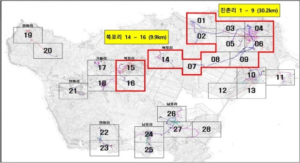 백령면, ‘마을수도 GIS’ 데이터베이스 시범구역 위치도