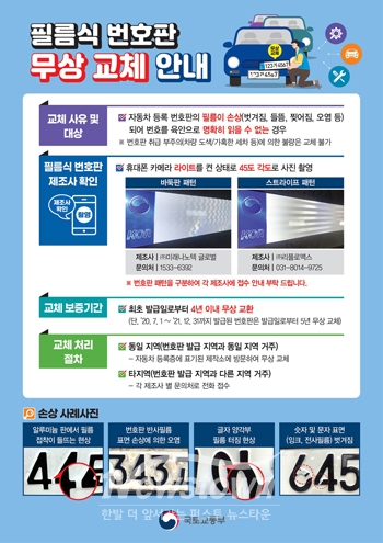 자동차 필름식 불량 번호판 무상교체