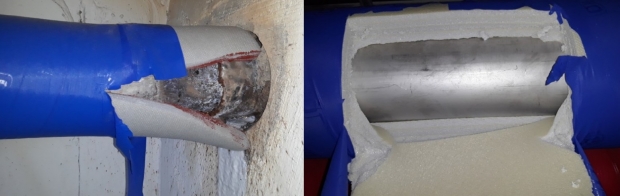 노후 상수도관 교체 공사 전 녹슨 배관(왼쪽)과 공사 후 새 배관(오른쪽) 비교 이미지