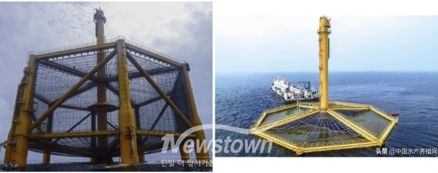 중국이 서해 한중 잠정조치수역에 설치한 해상 철골 구조물. 각 구조물의 직경은 70m가 넘고 높이는 71m에 달한다./중국수산양식망. X