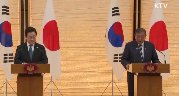 일본을 방문 중인 이재명 대통령과 이시바 시게루 일본 총리 / 사진=KTV