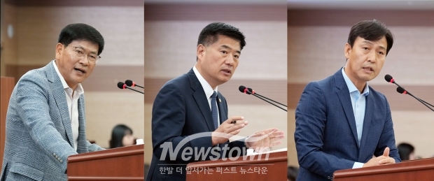아산시의회 제262회 임시회 제4차 본회의 아산시 주요 현안 시정질의. 사진) 좌측부터 전남수 의원, 맹의석 의원, 명노봉 의원