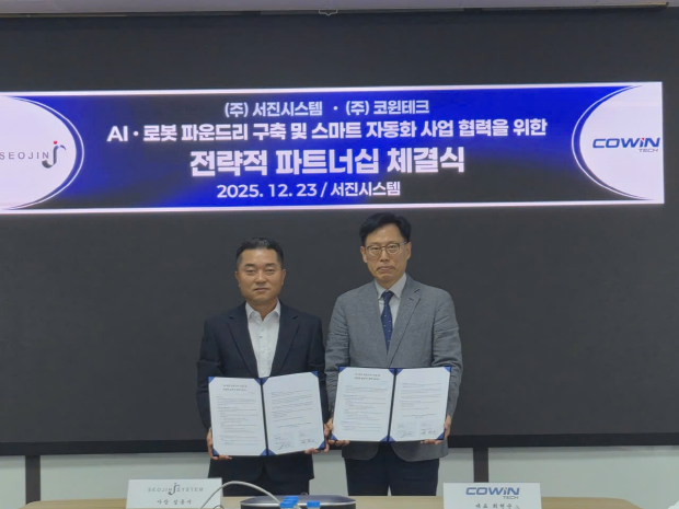 (왼쪽부터) 서진시스템 성동수 사장, 코윈테크 최현순 대표