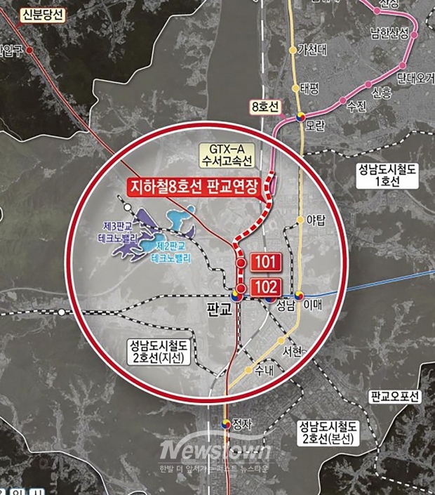 지하철 8호선 판교연장사업 노선도/성남시