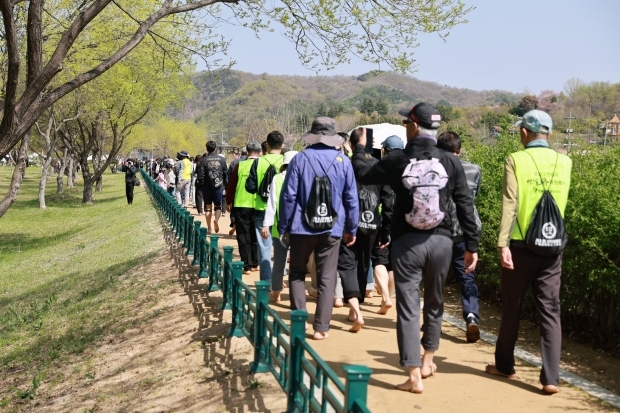 경주시는 11일 진평왕릉 일원에서 제3회 선덕여왕길 왕벚꽃 맨발행사를 열고 시민과 관광객이 함께하는 건강 걷기 행사를 운영했다