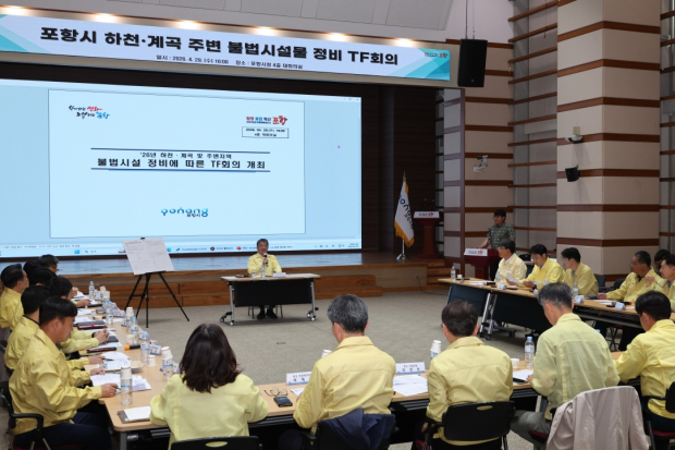 포항시는 29일 시청 대회의실에서 ‘하천·계곡 불법시설물 정비 TF 회의’를 개최했다.