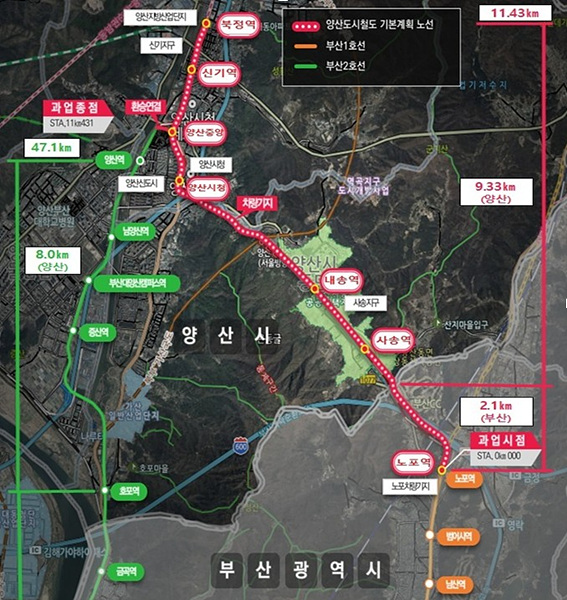도시철도 노선도/양산시제공